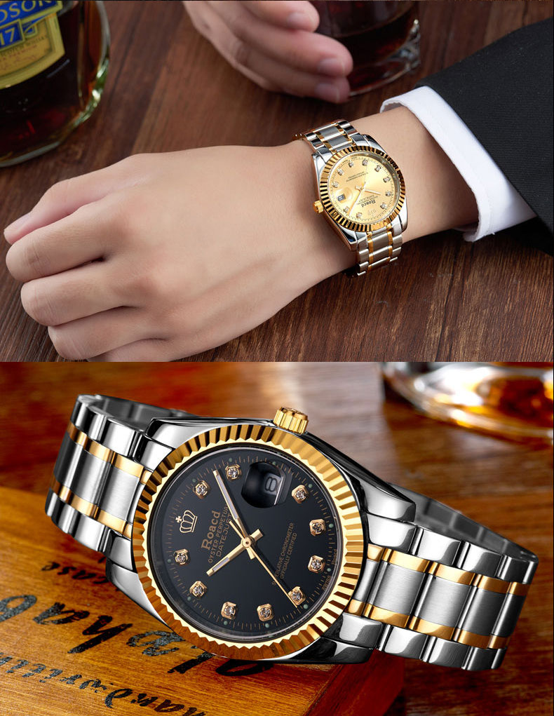 劳莱斯顿roacd手表男士瑞士品牌进口机芯日历防水男式休