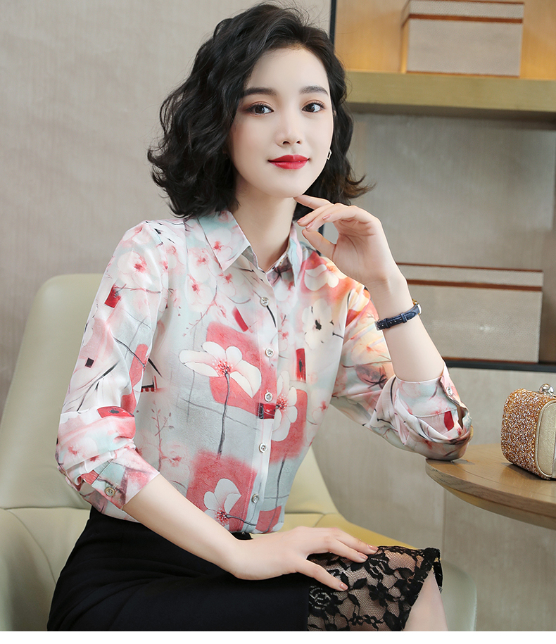 【aotun】时尚小立领真丝长袖衬衫通勤ol休闲百搭寸衫打底女士衬衣