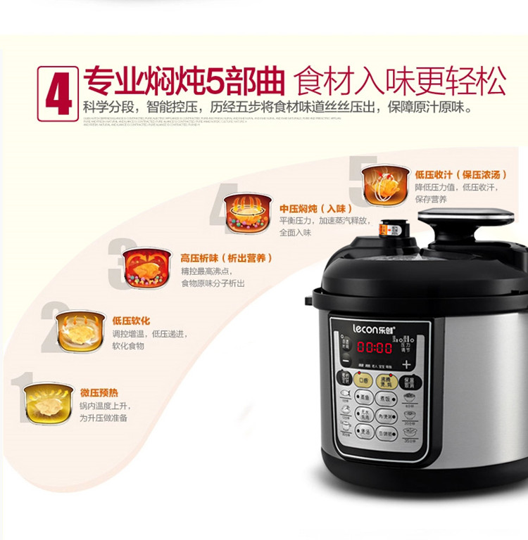/乐创 完美的电高压锅饭煲4/5/6L升电压力锅双胆 煲锅 汤锅 4L