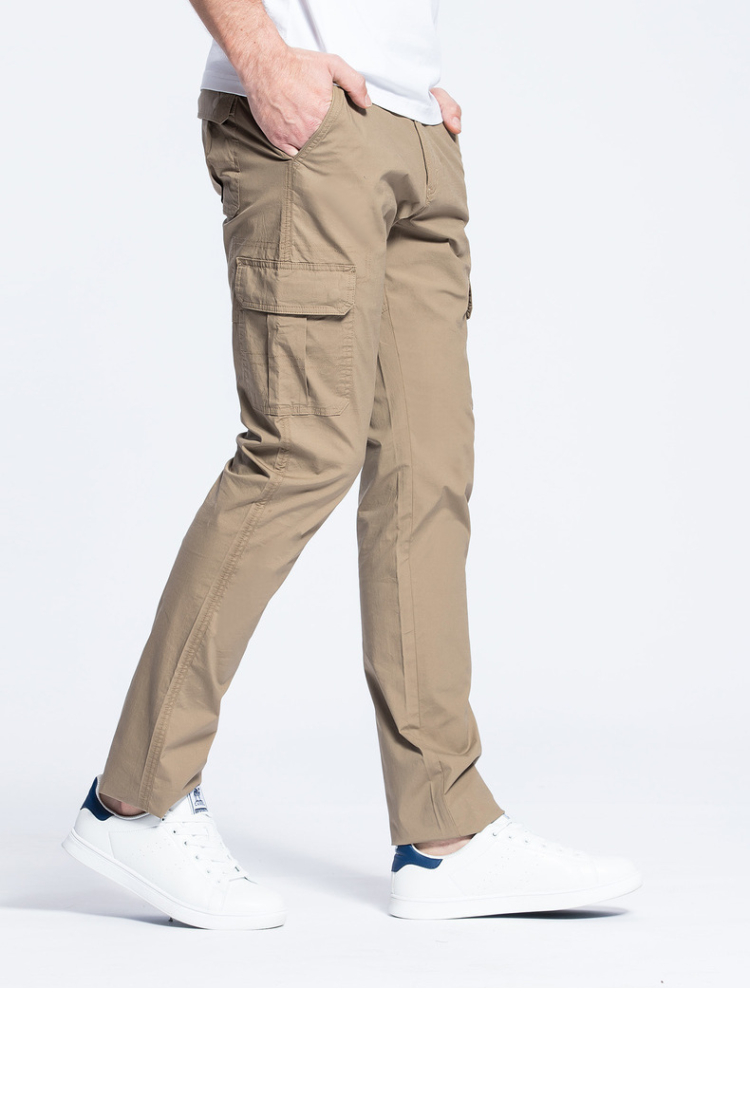 骆驼牌男装 2018春季新款时尚青年棉质直筒中腰宽松休闲裤长裤男 宝蓝