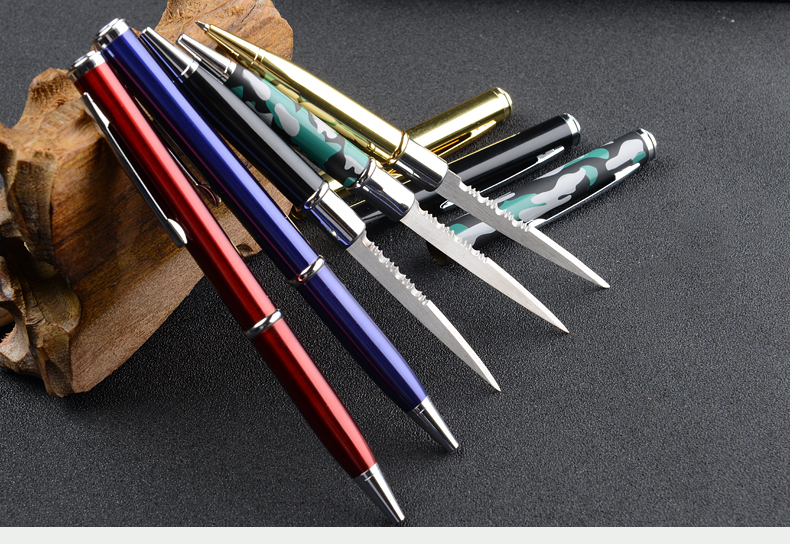 edc野营水果小刀子多功能圆珠的笔形刀户外战术防身笔