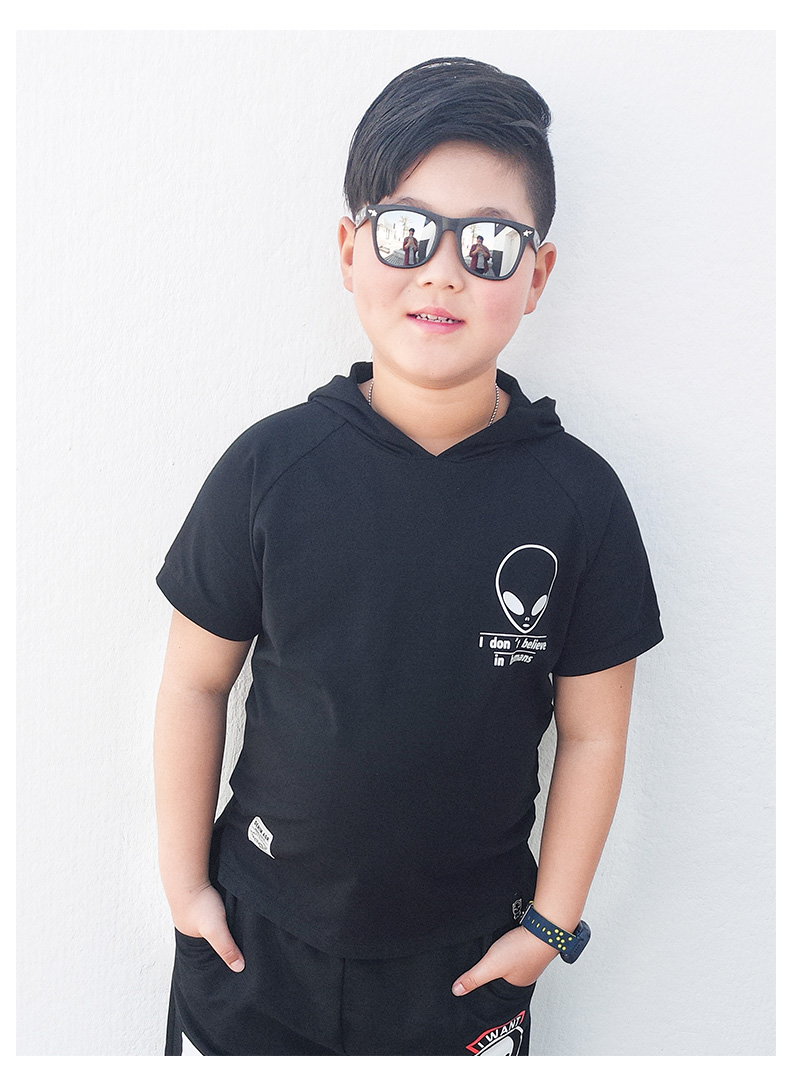 小猪托尼胖童装男童短袖t恤 夏季儿童男孩中大童黑色短t大码宽松加肥