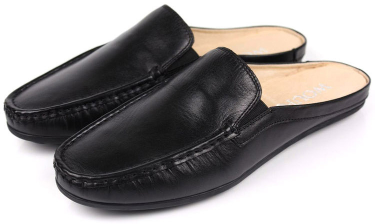 woufo男拖鞋潮流时尚豆豆拖鞋男半拖包头牛皮鞋休闲居家男士凉鞋橙色