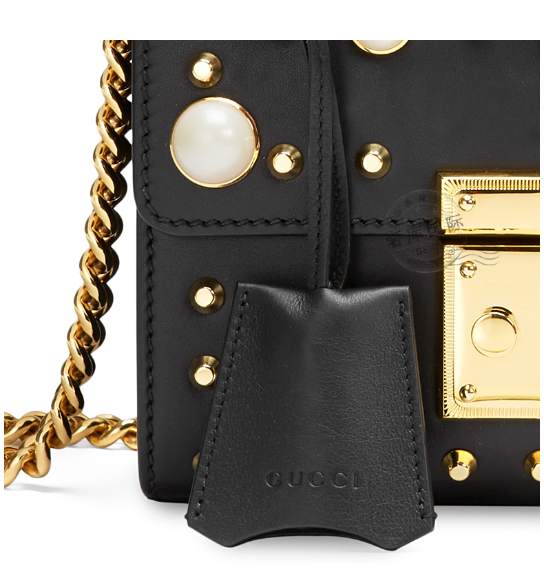 古驰(gucci)新包女包玻璃珍珠铆钉黑色锁头扣皮革单肩包432182 dlxdg