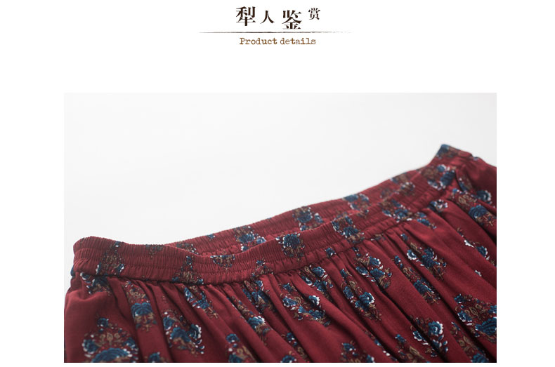 
                                        犁人坊2016秋装新款弹性腰碎花半身长裙百褶裙 枣红/21 L                