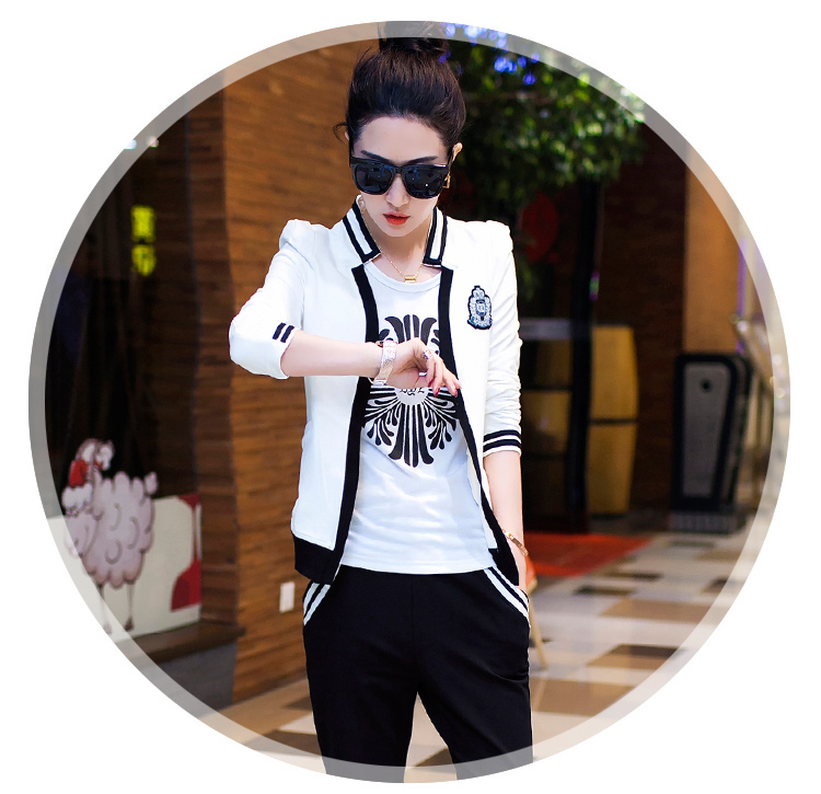海暖2016三件套女套装韩版时尚小西服女士休闲套装255 白色 XXL125-140斤