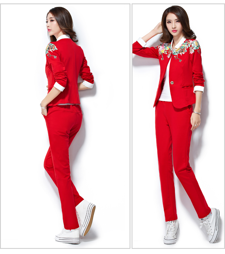 澳奇美2015秋装女装小西服三件套修身显瘦气质运动套装时尚休闲8932 浅灰色 M