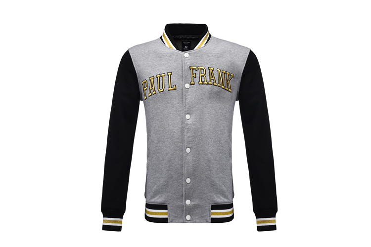 2015秋冬新款paulfrank大嘴猴卫衣男女情侣款棒球服外套韩版时尚休闲上衣拉链印花 男款黑色 L