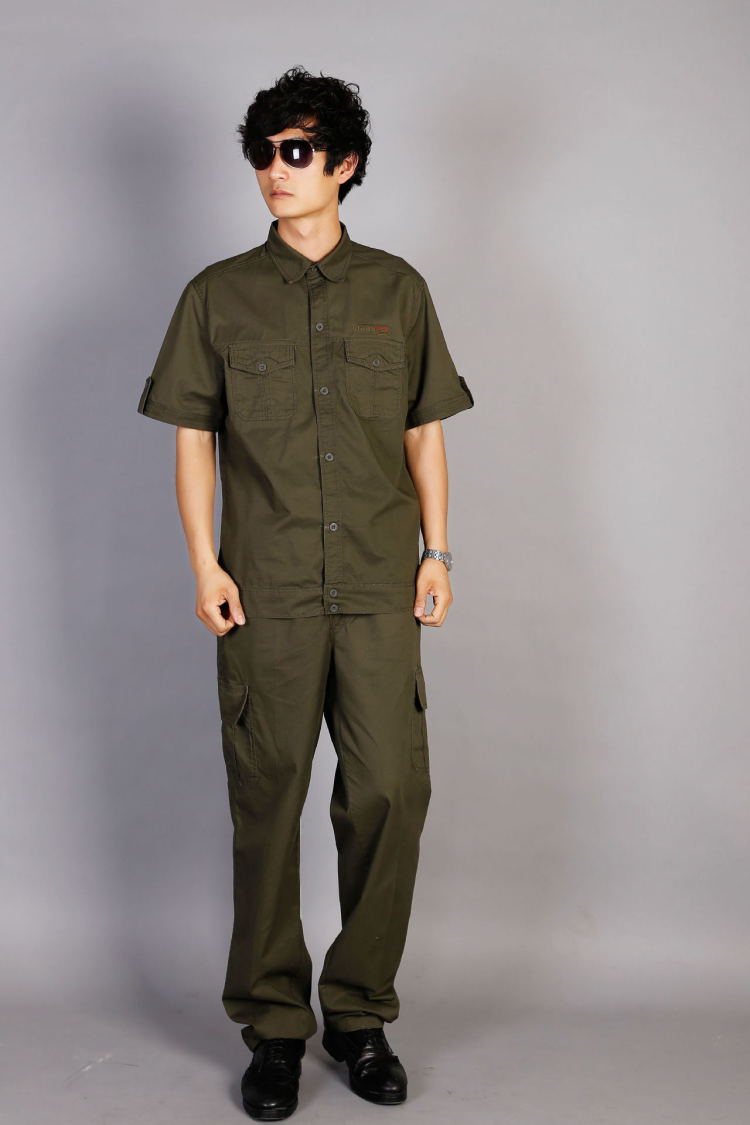 简约时尚夏季短袖作训服男军绿 休闲舒适耐穿耐磨吸湿