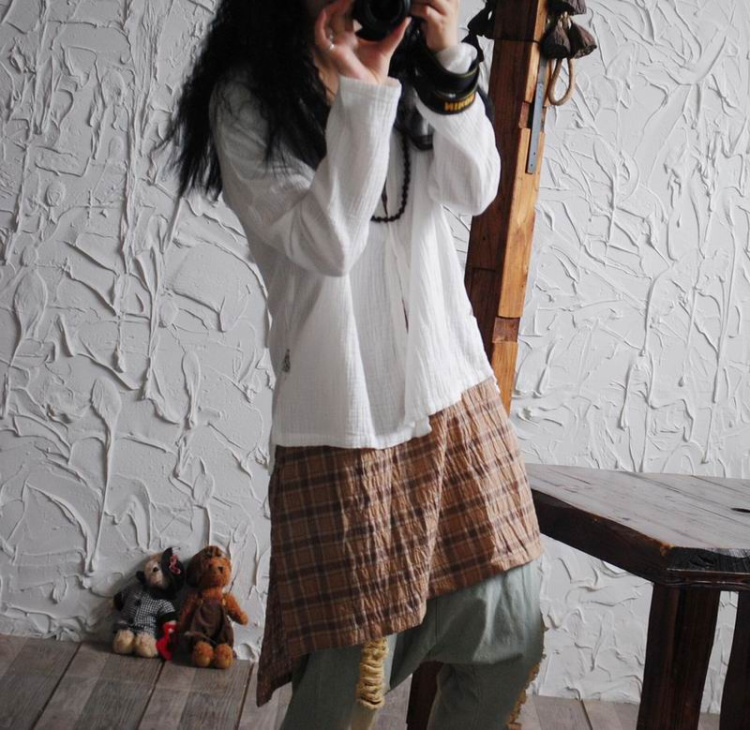 浮若晨花新款衬衫长袖棉麻女装简约文艺范肌理衬衣女24229 灰蓝色 均码