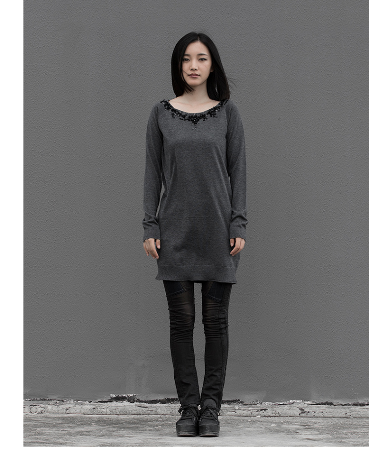 圣迪奥 sdeer 女装灰调优雅装饰针织衫s15363558 灰色/87 xl