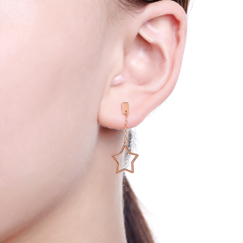 tsl谢瑞麟18k金耳线女款彩金时尚简约星星k金耳线耳