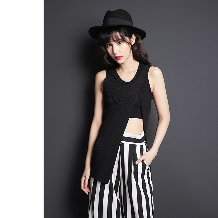 七格格2015秋新款 个性开叉不规则潮流时尚性感背心 女 黑色 m