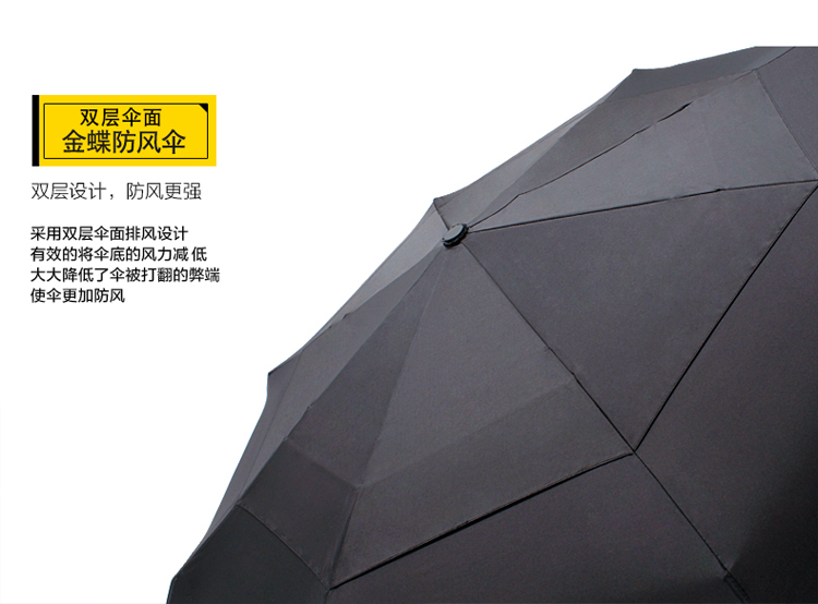 
                                        金蝶男士创意超大雨伞自动三折折叠自开自收双层防风纯色雨伞男士商务自动伞 ++大款黑色2-3人使用                