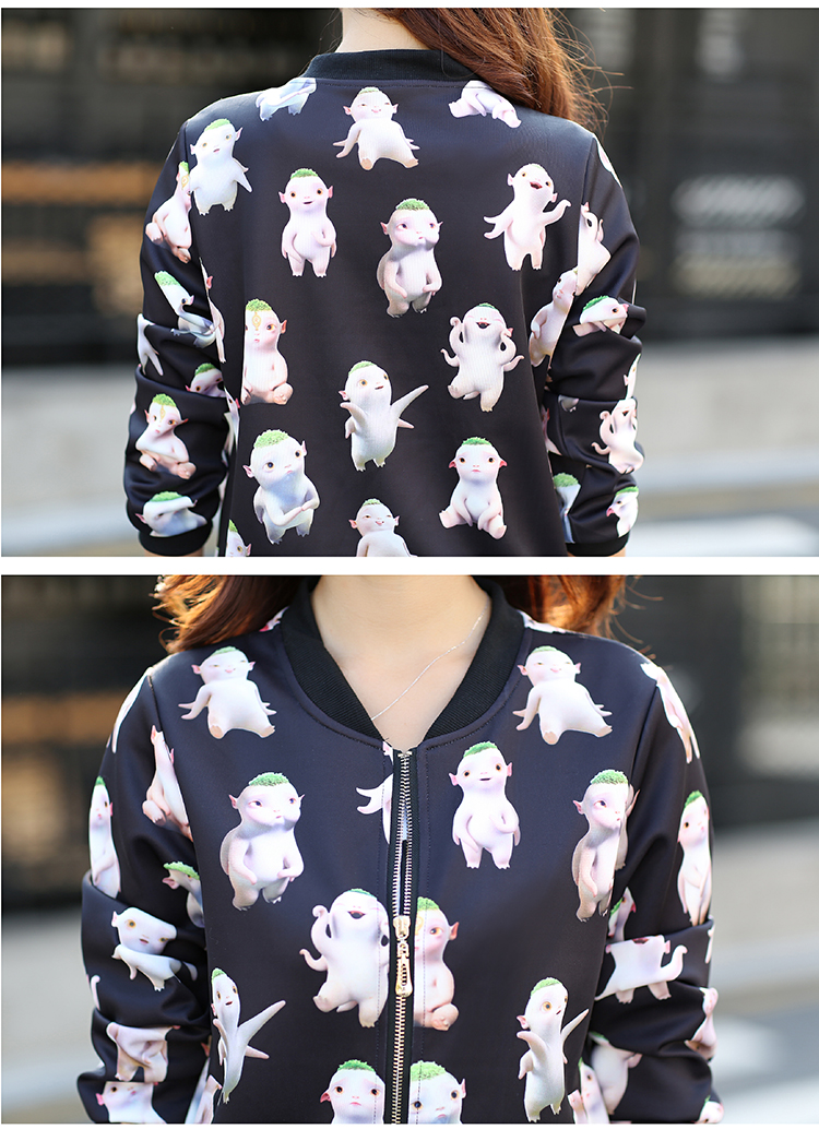 
                                        卡莲琳2017春秋季新款短外套女装棒球服女印花开衫长袖卫衣新品上衣 白底房子 S                