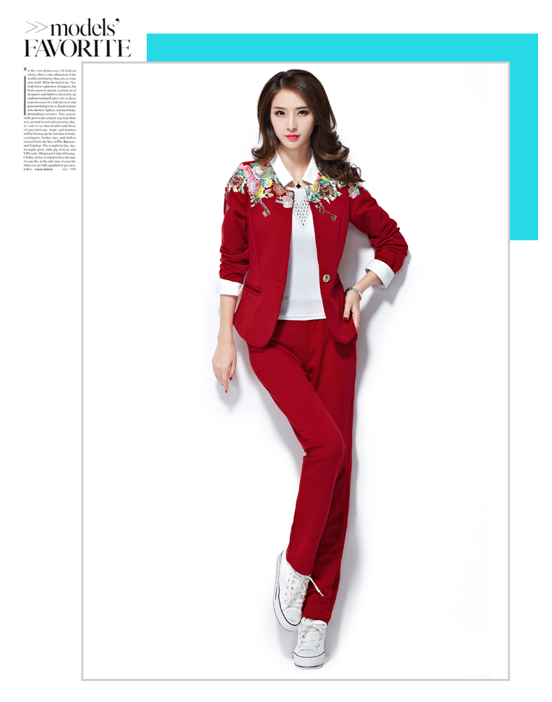澳奇美2015秋装女装小西服三件套修身显瘦气质运动套装时尚休闲8932 浅灰色 M