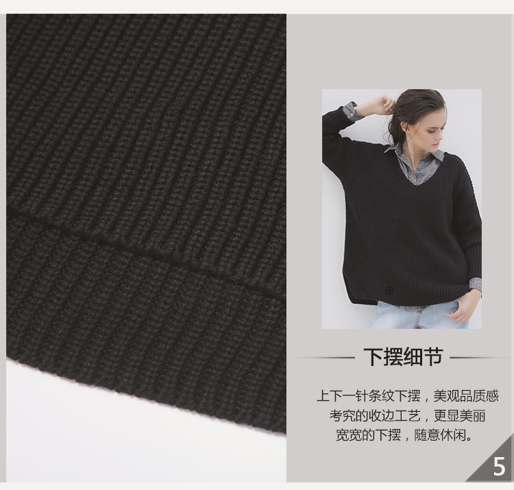 MVW秋冬季新款套头针织衫女休闲宽松时尚舒适黑色大v领毛衣短款韩版原创圆领女装保暖 S(此款无衬衣)