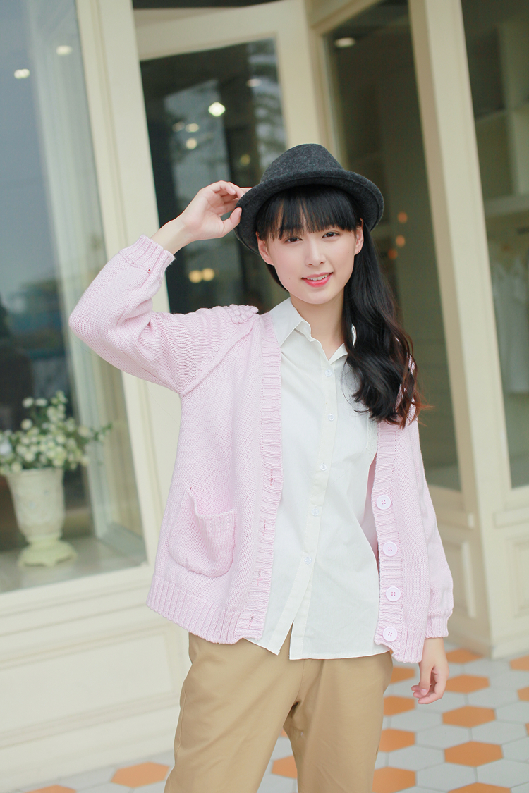 梦狸世家 日系可爱针织衫甜美小清新文艺毛衣外套女学院风开衫披肩 浅蓝色 均码