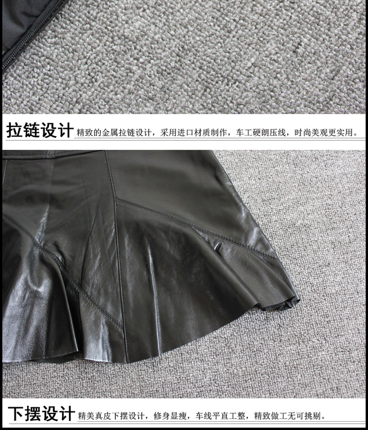 艾宝文海宁真皮皮裙 绵羊皮半身裙 纯皮百搭短裙女A字裙修身显瘦潮 黑色 21