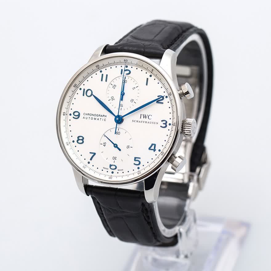 【98新】iwc 万国葡萄牙精钢葡计蓝针密底自动机械男表iw371446