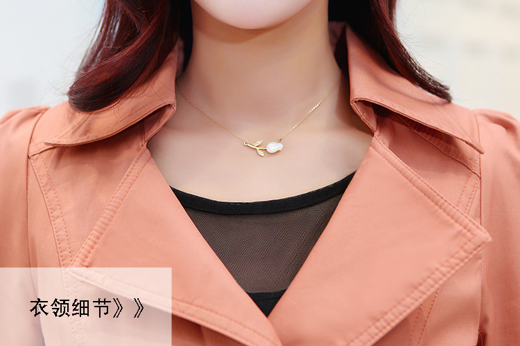 韵奴春装新款女装韩版修身时尚纯色双排扣V领风衣 女 中长款外套 军绿色 XXL