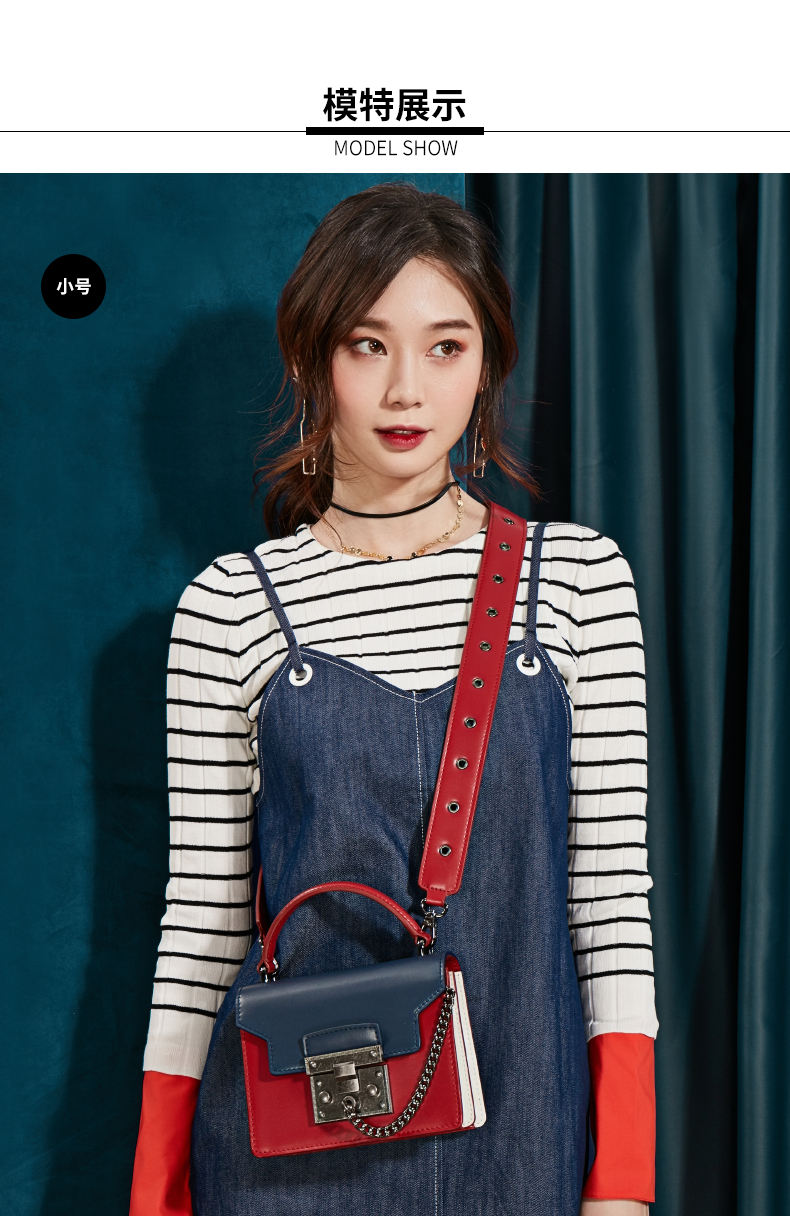 sunmoon包包2017新款欧美单肩斜挎包复古链条小方包宽肩带女包潮 卡宾