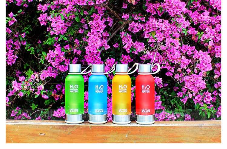 
                                        悠家良品 手提式带茶隔滤网磨砂水杯 创意带盖防漏塑料杯子 运动水壶水瓶450ml 蓝色                