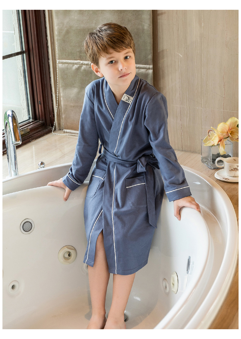 儿童睡袍男童春款纯棉长袖男孩小孩子浴袍全棉中大童家居服童装睡衣