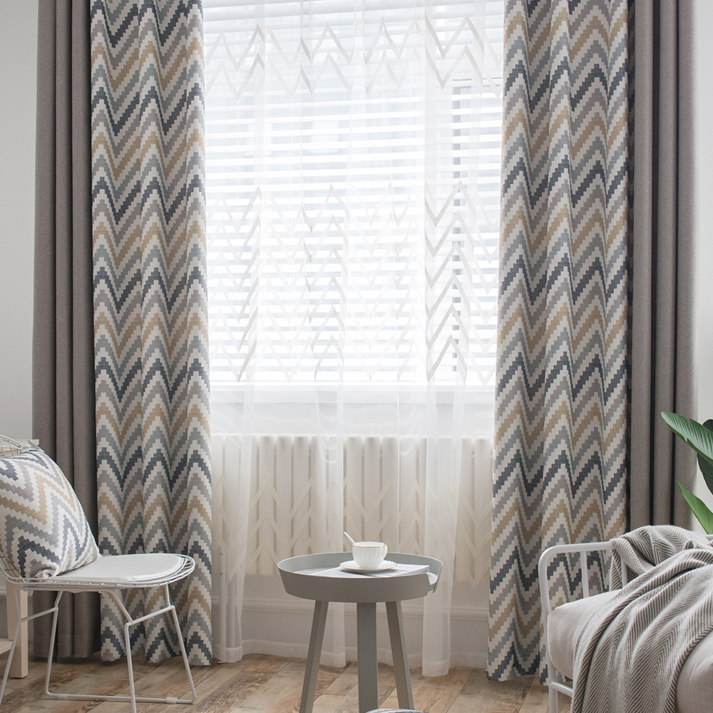 ocg北欧风格窗帘成品几何简约现代飘窗帘遮光卧室落地窗帘布客厅布料