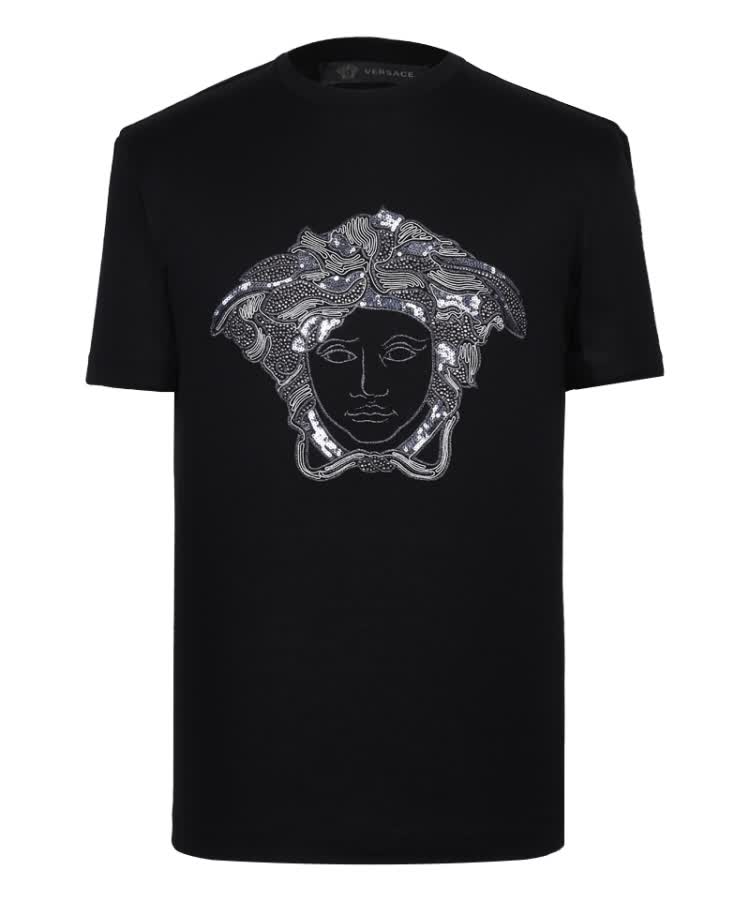 范思哲versace男装短袖t恤运动宽松polo衫黑色纯棉100r196a201952 l