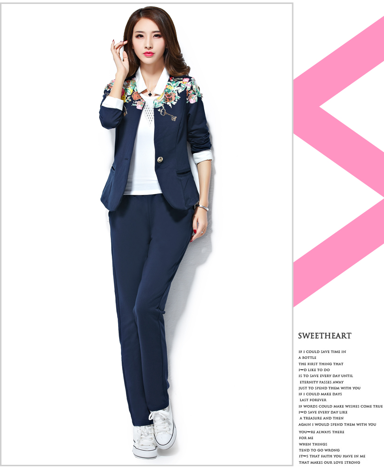澳奇美2015秋装女装小西服三件套修身显瘦气质运动套装时尚休闲8932 浅灰色 M