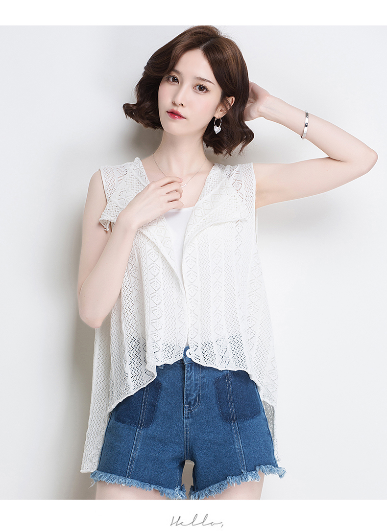 娜韵夏季无袖镂空冰丝针织衫女短款2018薄款外套宽松小披肩外搭空调衫