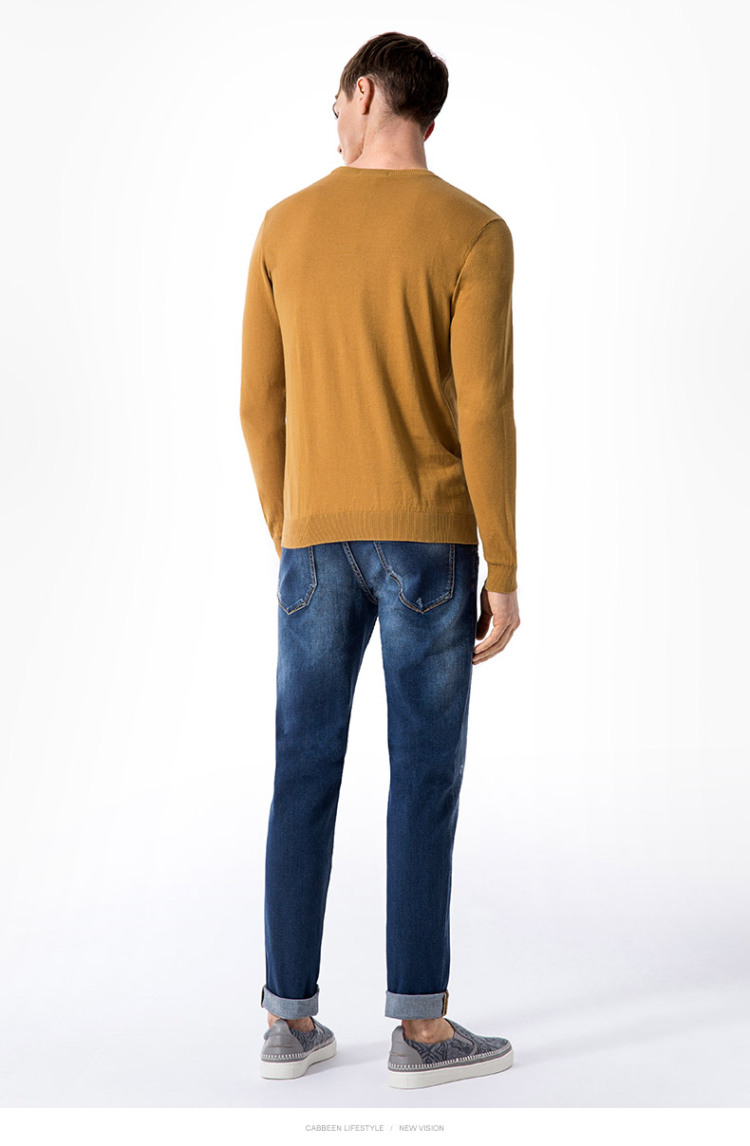 卡宾cabbeen2015秋冬新款 男士绣花条纹线衫休闲长袖针织衫b