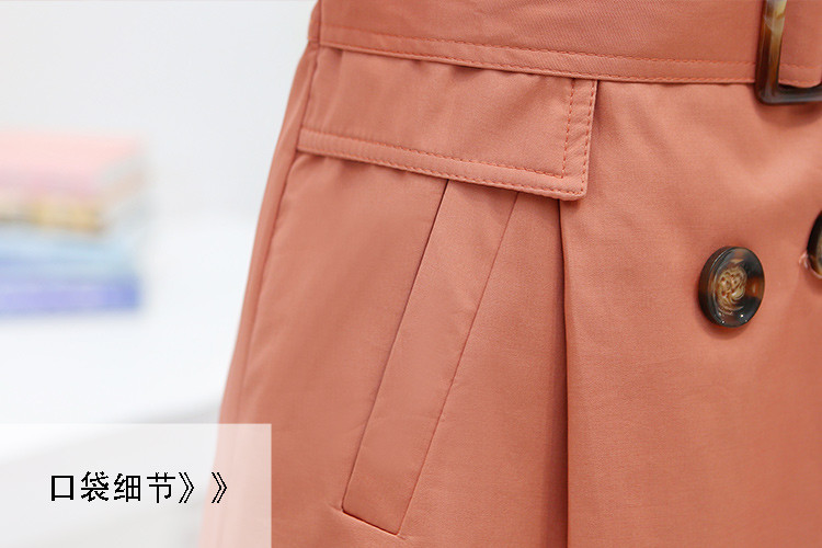 韵奴春装新款女装韩版修身时尚纯色双排扣V领风衣 女 中长款外套 军绿色 XXL