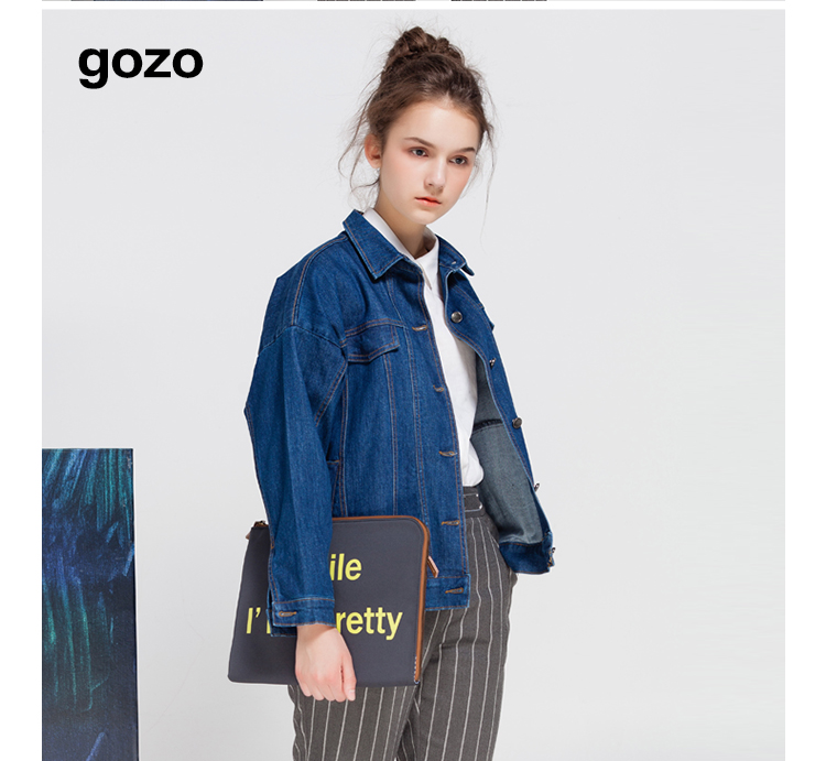 gozo 2015秋季新品 落肩廓形 复古百搭 水洗牛仔外套 女GC5A810200 浅蓝色 S