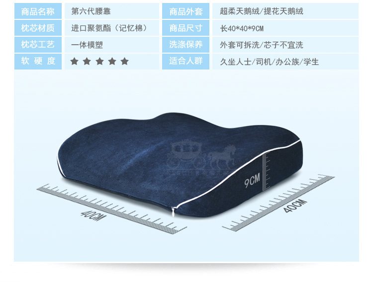 
                                        PARKSHIN 护腰靠垫靠枕办公室座椅靠背垫护腰枕 记忆棉汽车用靠垫 藏青                
