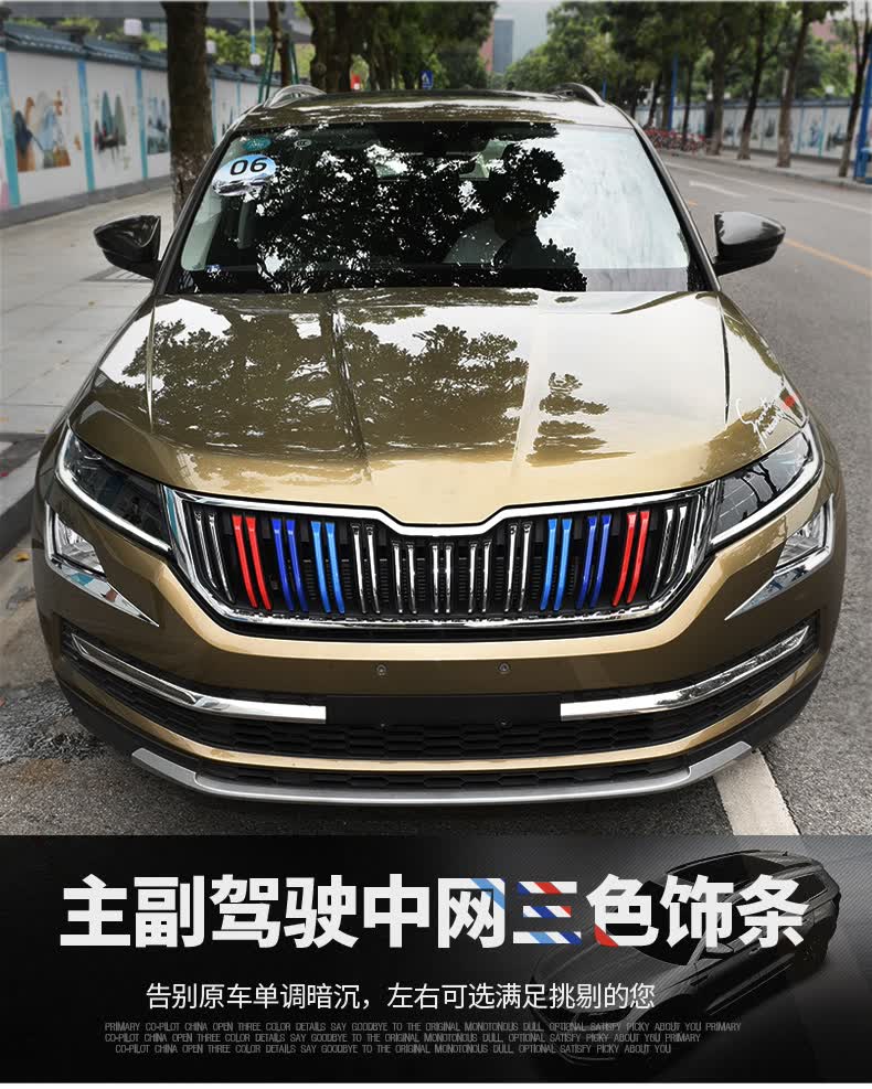酷斯特柯迪亚克中网饰条斯柯达科迪亚克改装中网三色条装饰亮条汽车