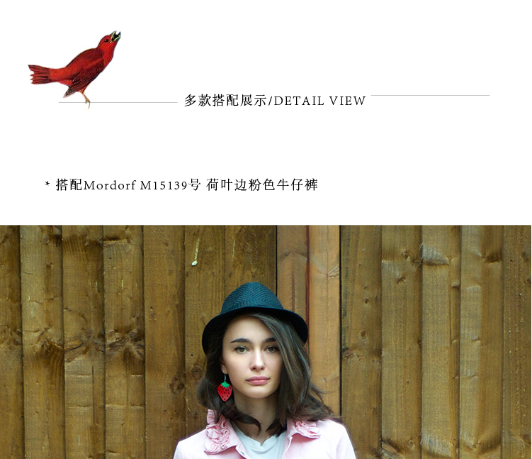 Mordorf2015秋季新款牛仔外套 欧美街头荷叶边短款女 粉红色 XL