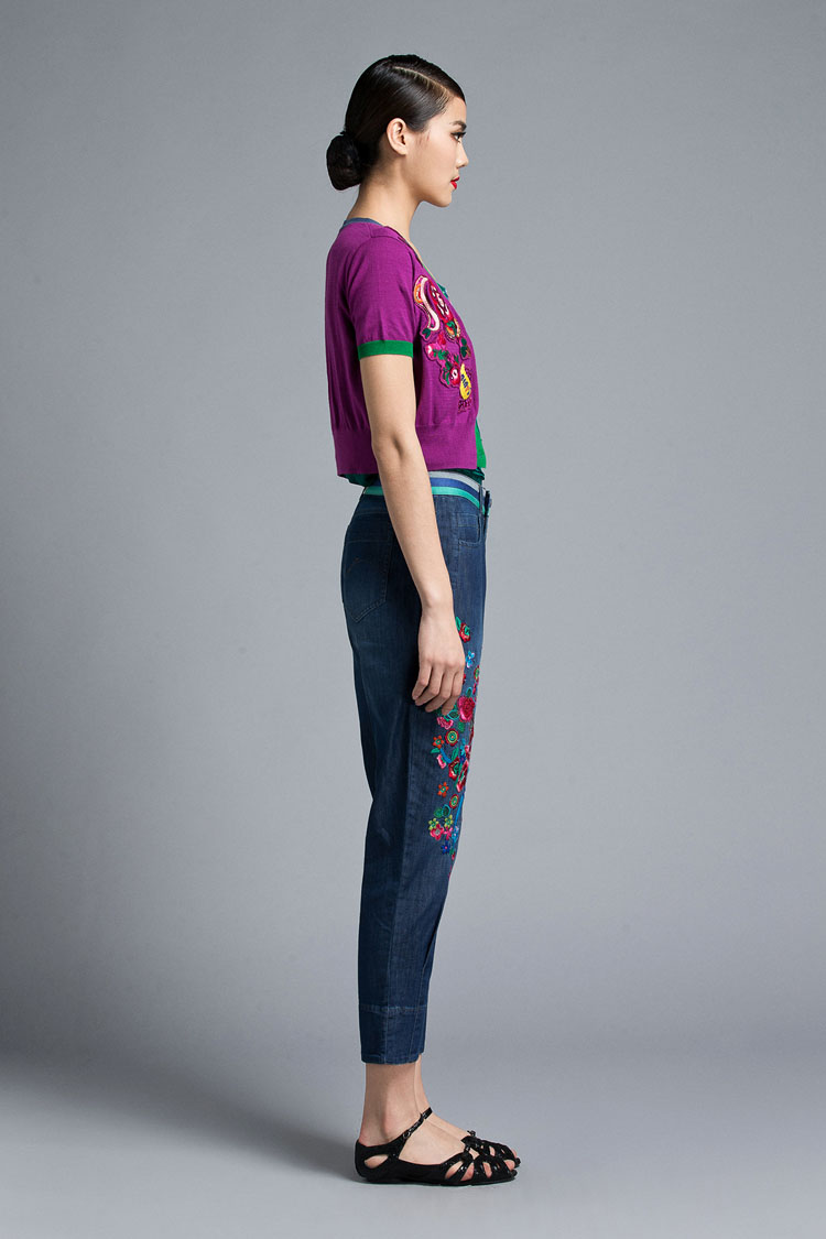 渔牌 民族风绣花牛仔裤女九分裤子哈伦裤小脚裤秋装商场同款 深蓝 l