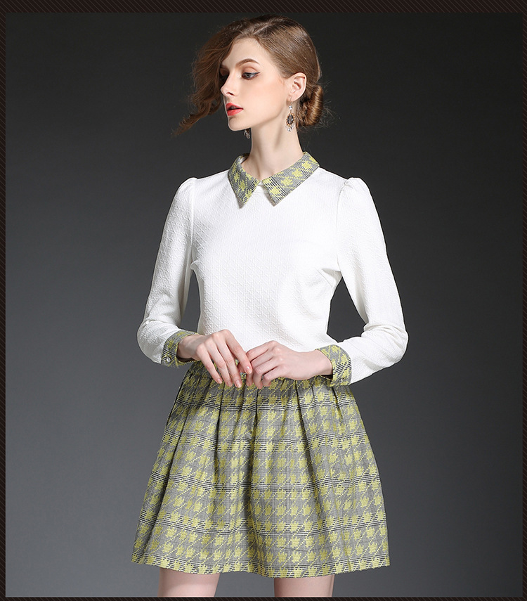 朵以天使秋冬新品欧美风女装千鸟格棉麻半身裙两件套装dnj7710dy01a