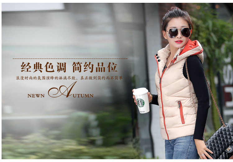 羽绒棉服女短款马甲韩版轻薄连帽可拆韩范百搭马夹背心羽绒棉服外套 白色 L