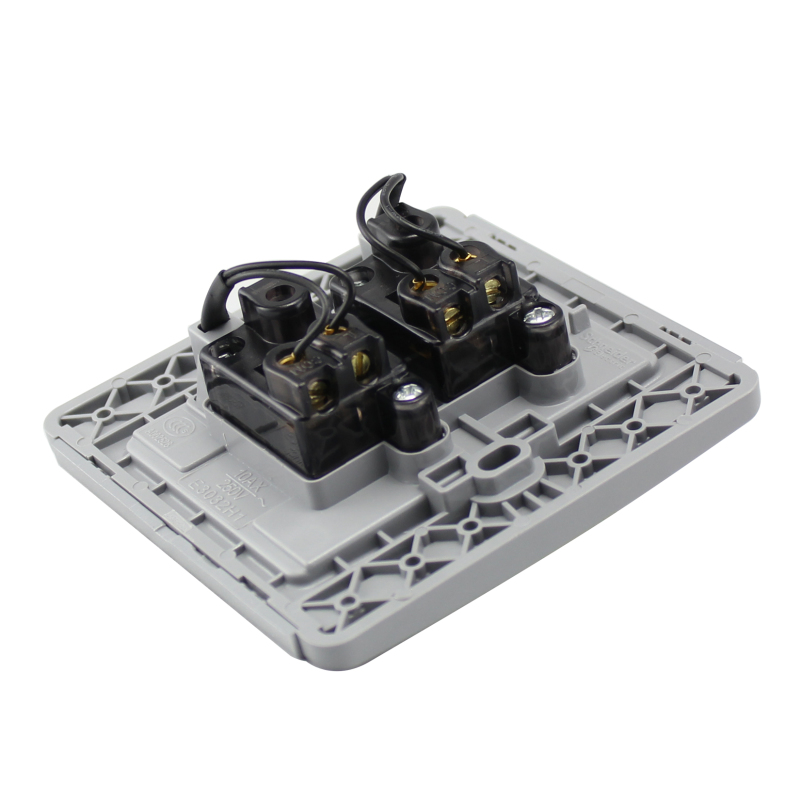 10安培额定电流 带绿荧光指示横式大按板双联单控开关(灰 银)