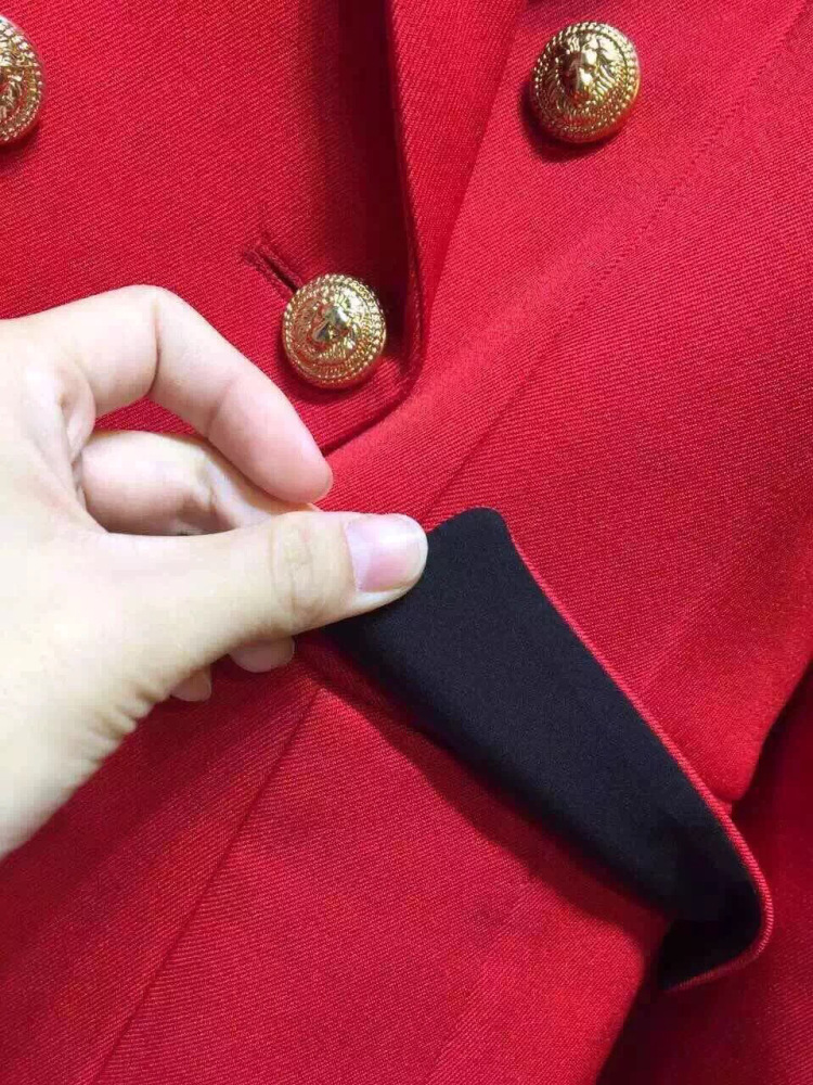 维琪莎2016大牌简洁金扣修身西装风衣外套 蓝色 M