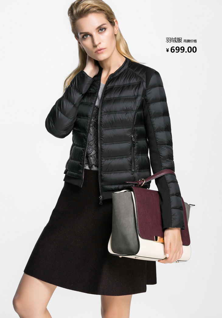 思莱德selected女士针织拼接修身版羽绒服c|415412015 黑色 160/80a/s