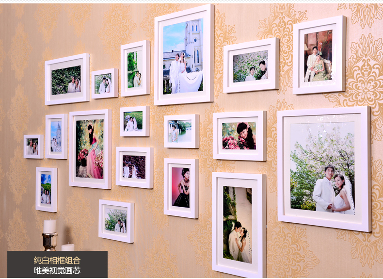 
                                        全悦（QUANYUE） 实木照片墙创意组合相片墙 相框组合 相框墙 平框-黑白混搭+黑白建筑                