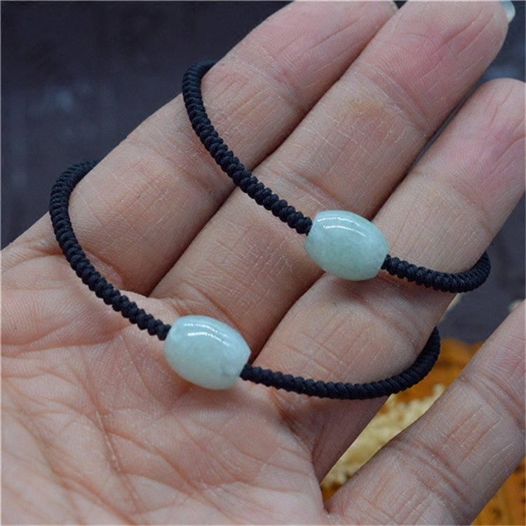竔立翡翠玉石鼓珠桶珠手链手工编织手绳女款手环手饰礼物黑色细绳