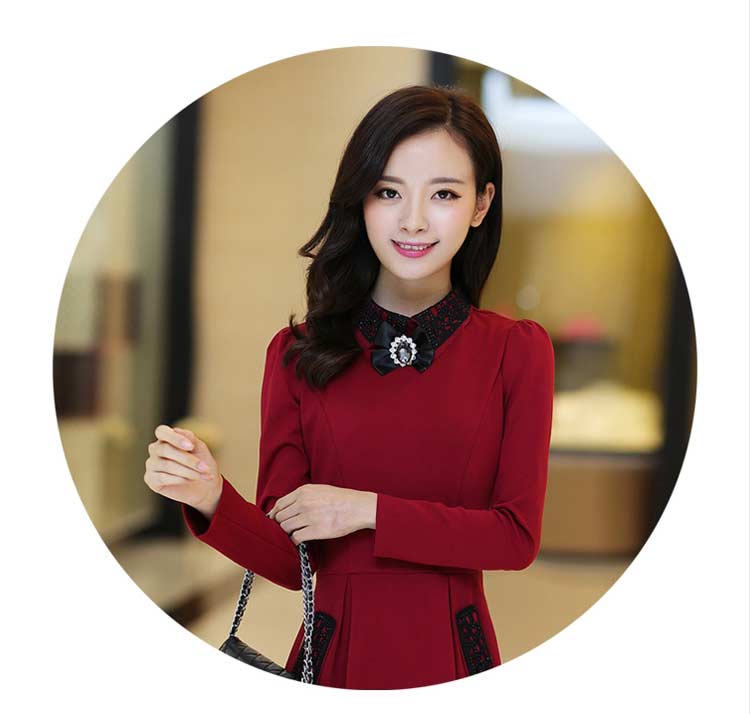 馨妮贝尔2016秋装连衣裙气质高端女装秋裙显瘦大码长袖连衣裙女 玫红色 XXL