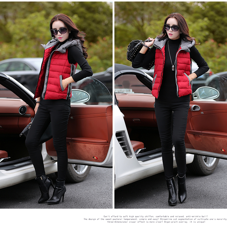 Muyxsnz 2015秋冬新款短款羽绒棉衣修身时尚连帽马甲棉服女装高领 My-8803 红色 XL