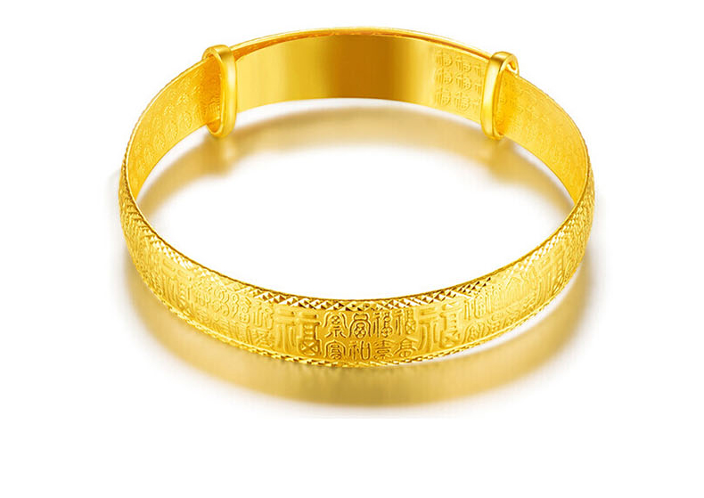 卡姿亚 黄金手镯女 9999足金百福黄金手镯女款实心 推拉款显宽宽面
