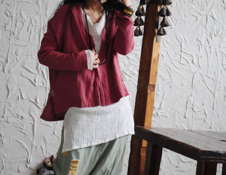 浮若晨花新款衬衫长袖棉麻女装简约文艺范肌理衬衣女24229 灰蓝色 均码